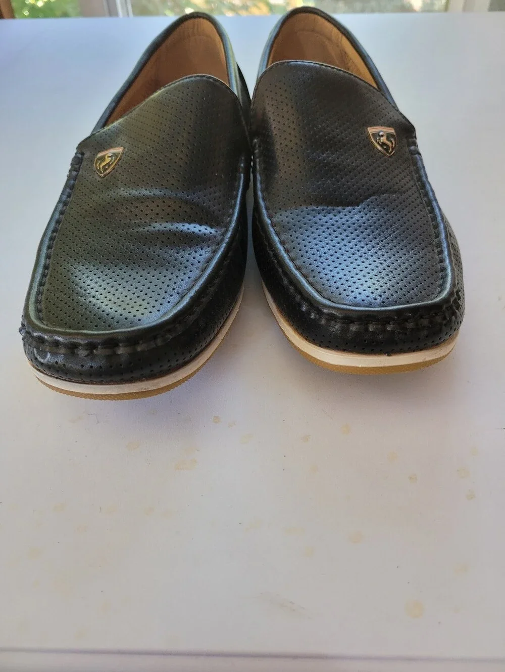 Bruno Marc 9 Ferrari Men's Black Perforated Slip-On Driving Loafers